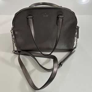 Kate Spade Metallic Pewter Jeweled Satchel Crossbody Crystal Accent Bag